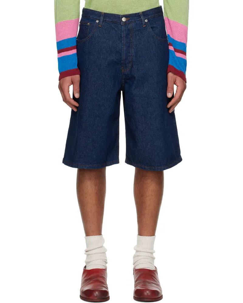 Edward Cuming Indigo Lightweight Denim Circle Window Shorts Indigo
