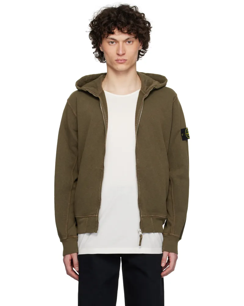 Stone Island Khaki Malfilé Fleece Old Effect Hoodie V0154