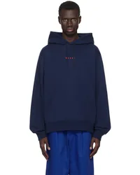 Marni Navy Printed Logo Hoodie Lobblue