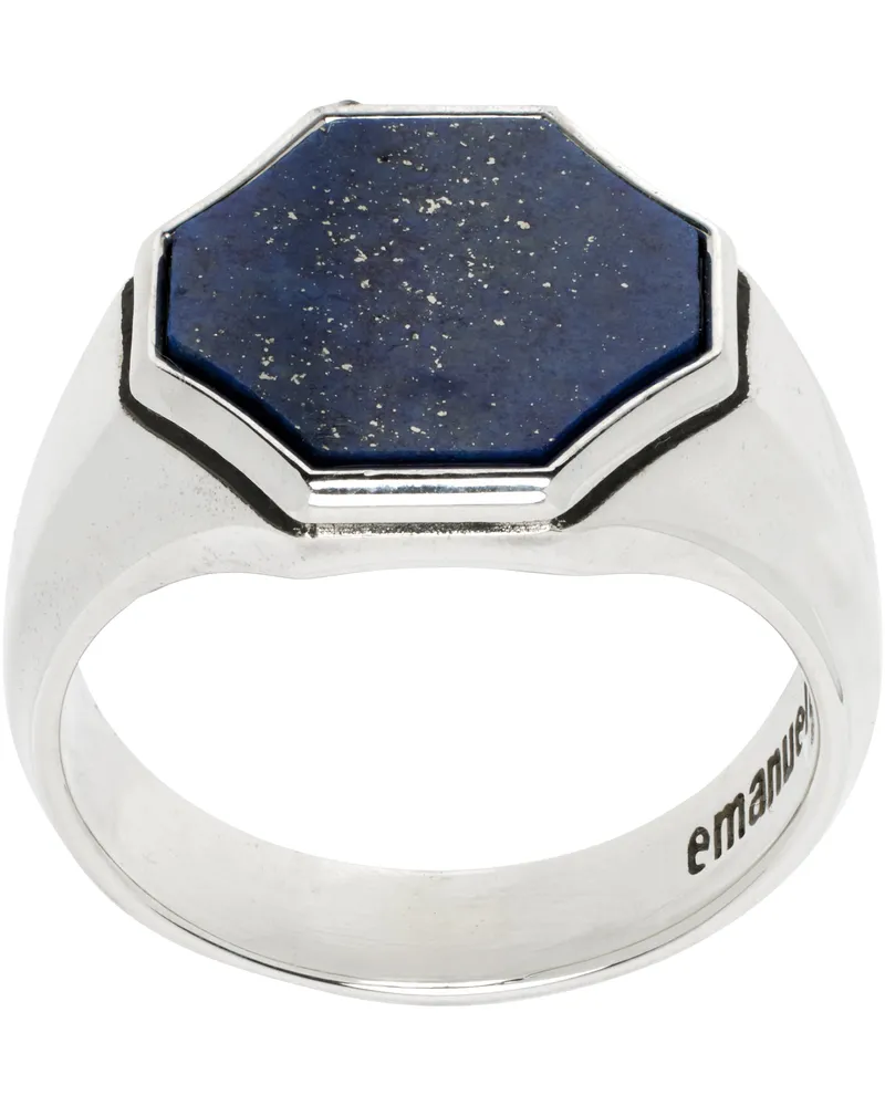Emanuele Bicocchi Silver Lapis Signet Ring Silver
