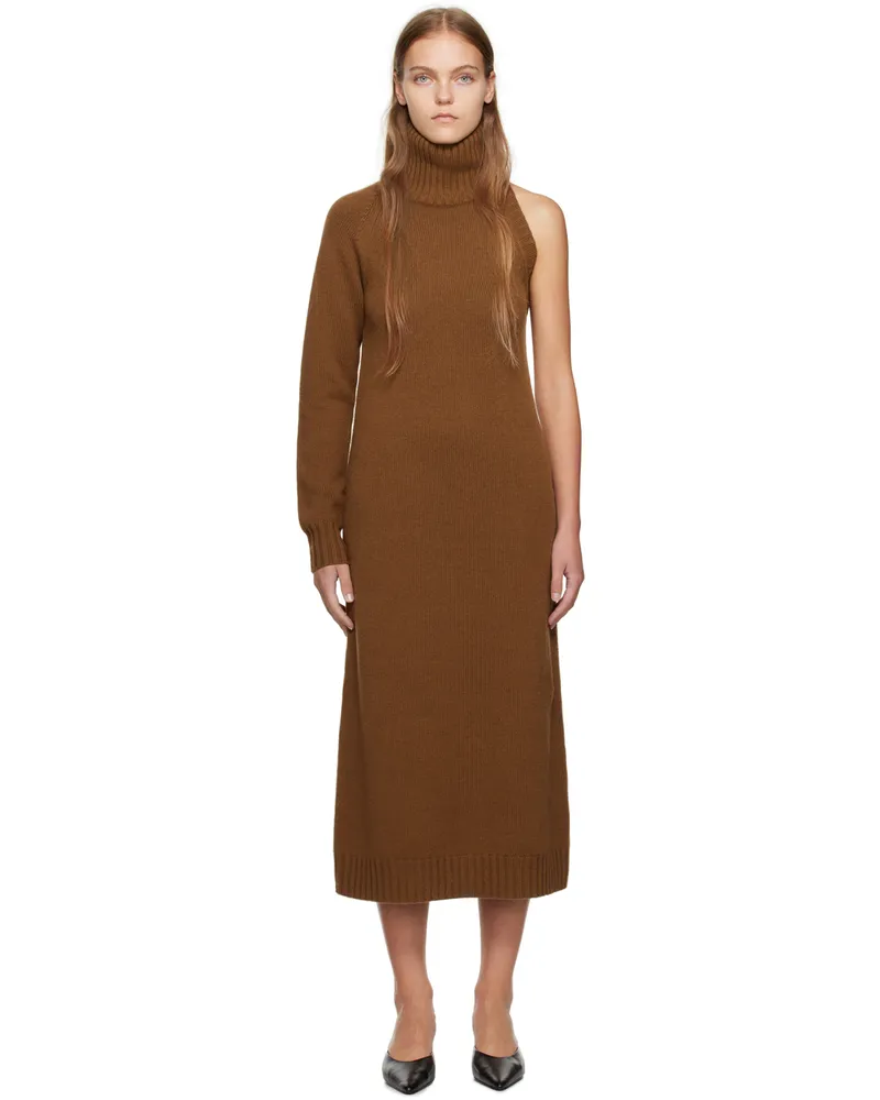 Max Mara Brown Single-Shoulder Midi Dress Tobacco
