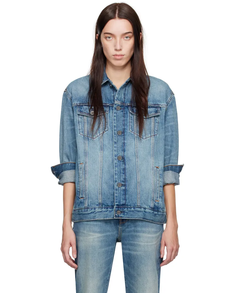 Calvin Klein Blue Halo Selvedge Elongated Trucker Denim Jacket Alloy