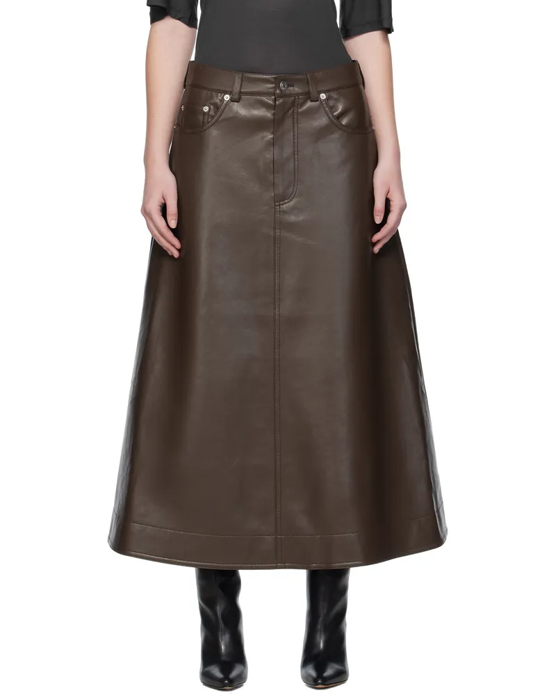 Nanushka Brown Cintia Regenerated Leather Maxi Skirt Chocolate