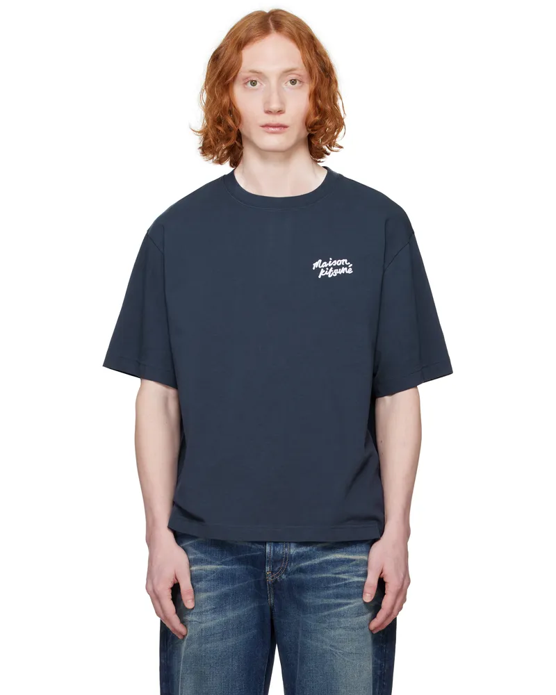 Kitsuné Navy 'Maison Kitsuné' Handwriting Oversize T-shirt P476