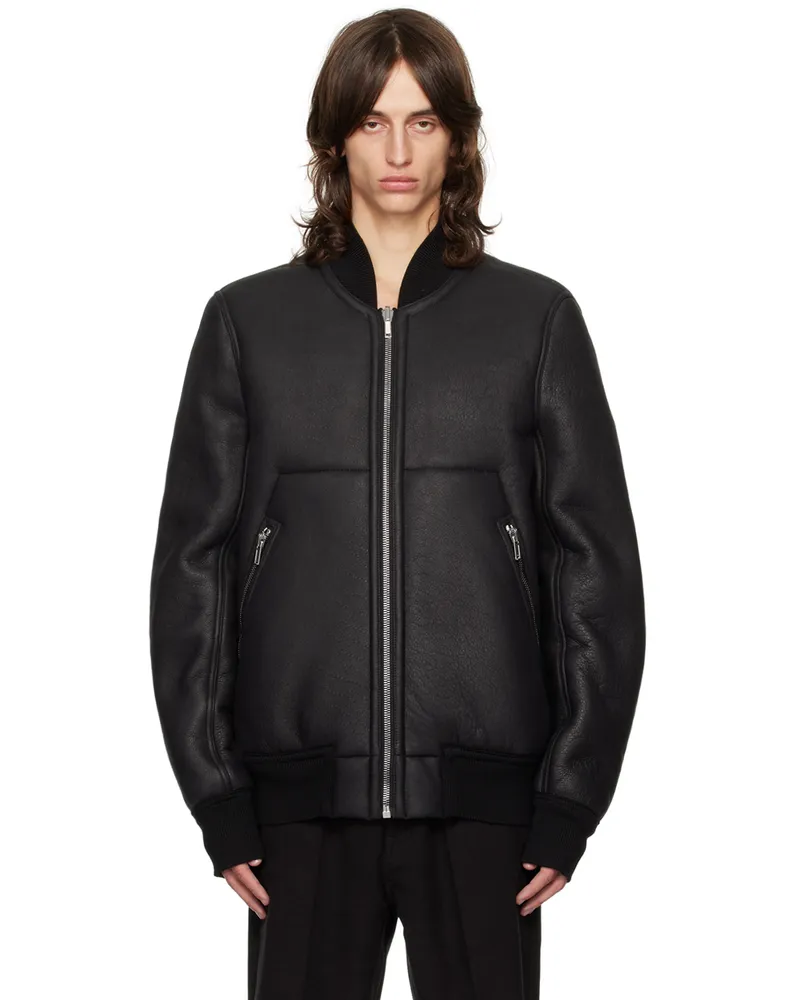 Rick Owens Black Porterville Classic Flight Reversible Leather Jacket Black