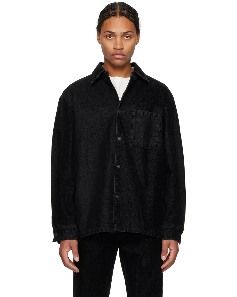 SOLID HOMME Black Flocked Denim Shirt 417b