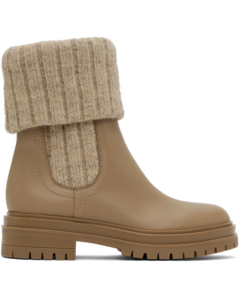 Gianvito Rossi Beige & Tan Chalet Knit Ankle Boots Dsrt+dsrt