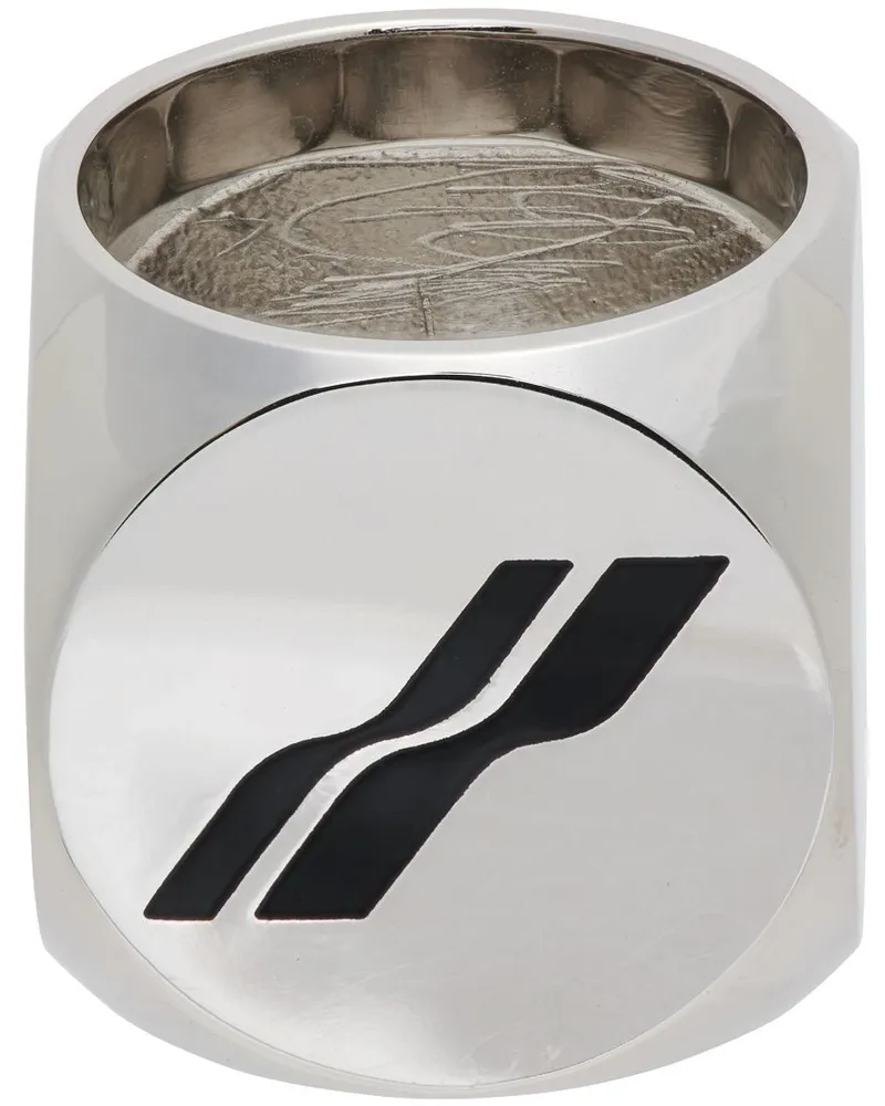 WE 11 DONE Silver & Black Logo Dice Ring Black