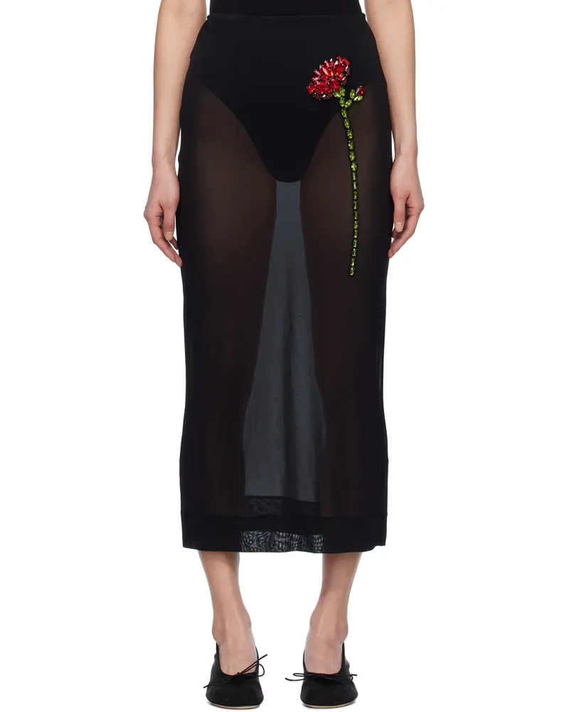 Simone Rocha Black Embellished Carnation Column Midi Skirt Black