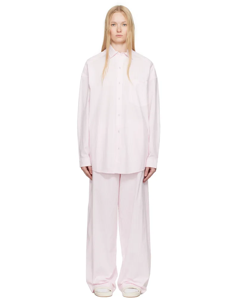 SKIMS Pink & White Cotton Poplin Oversized Sleep Pyjama Set Cherry