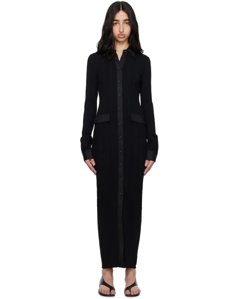 Totême Black Knitted Shirt Maxi Dress Black