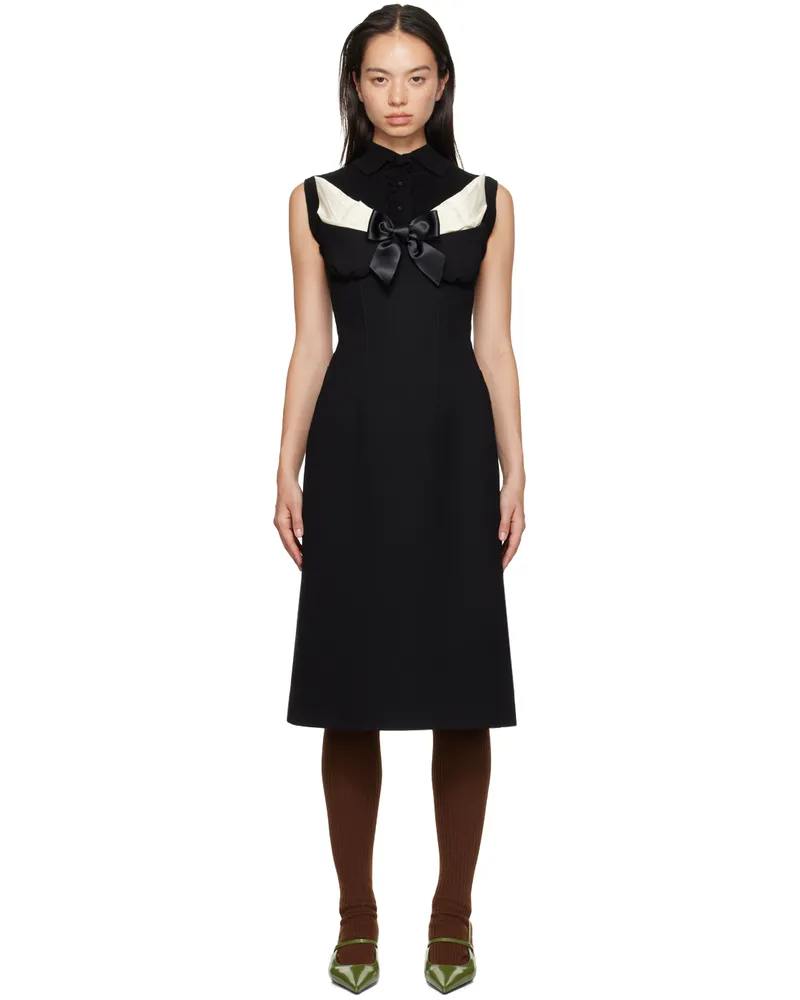 SHUSHU/TONG Black Embellished Bustier Spliced Midi Dress Ba100