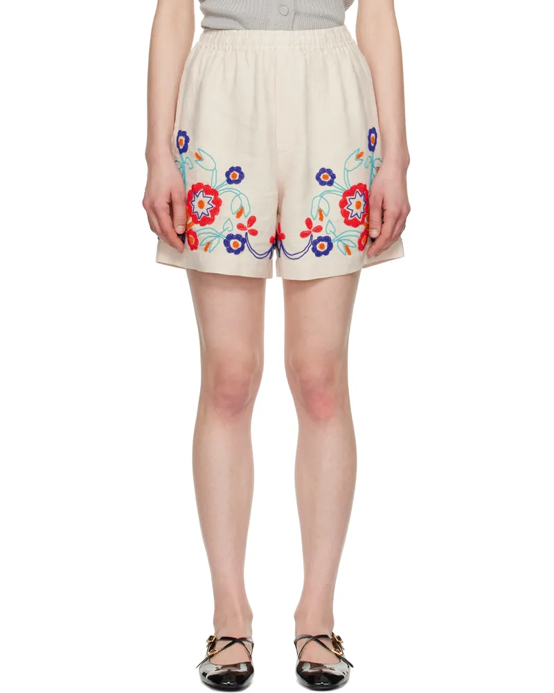 BODE Off-White Beaded Garden Party Shorts Ecmlt