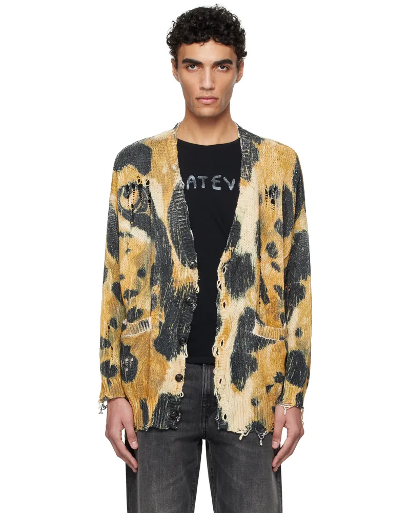 R13 Yellow & Black Printed Oversized Cardigan Leopard