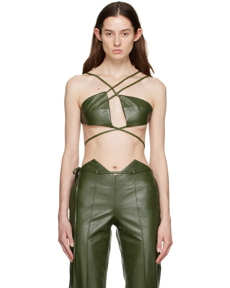 Aya Muse Green Montiva Faux-Leather Bra Forest