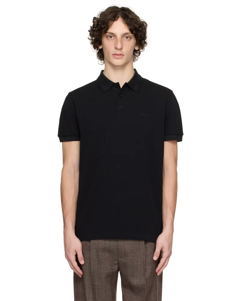 HUGO BOSS Black Paddy Cotton Piqué Logo Undercollar Polo 009-black