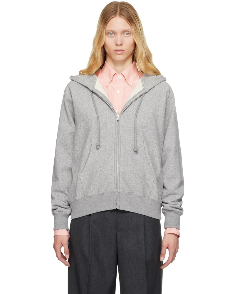 AURALEE Gray Smooth Soft Bd Sweat Zip Hoodie Top