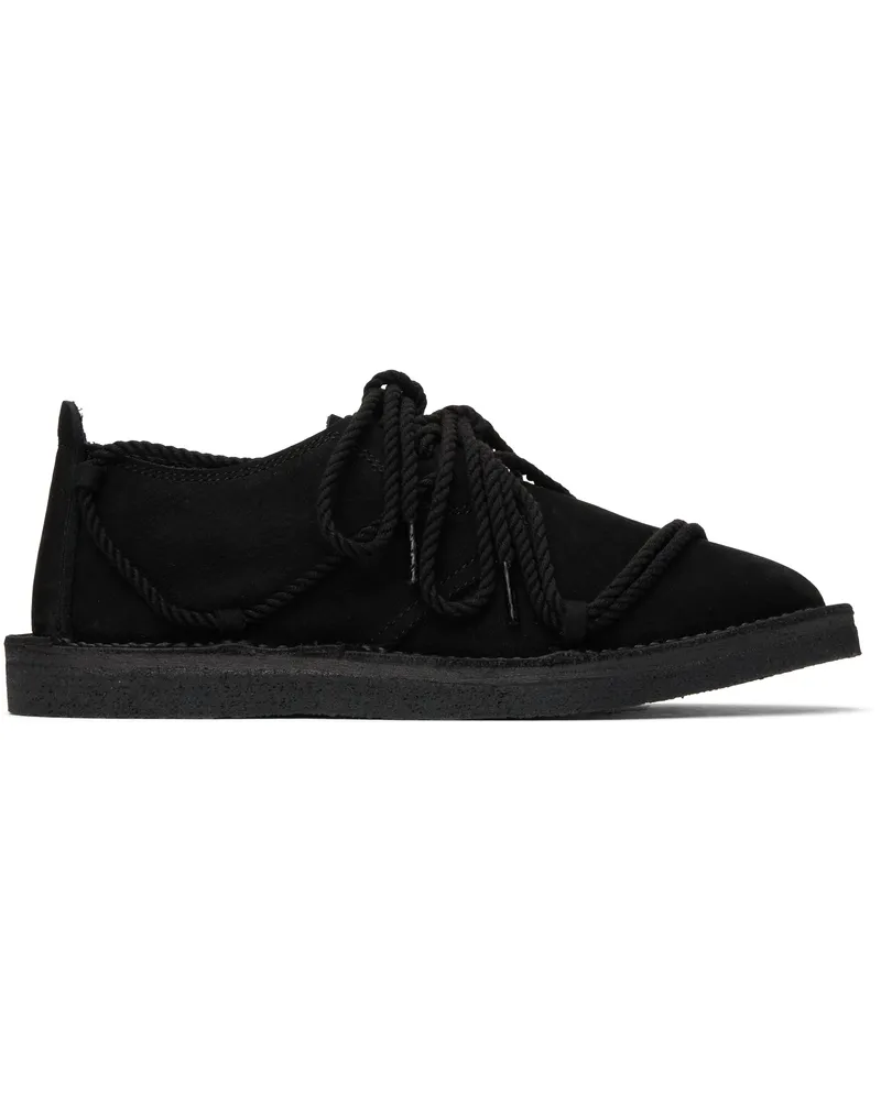 Yohji Yamamoto Black Nubuck Leather Random Rope Loafers 2