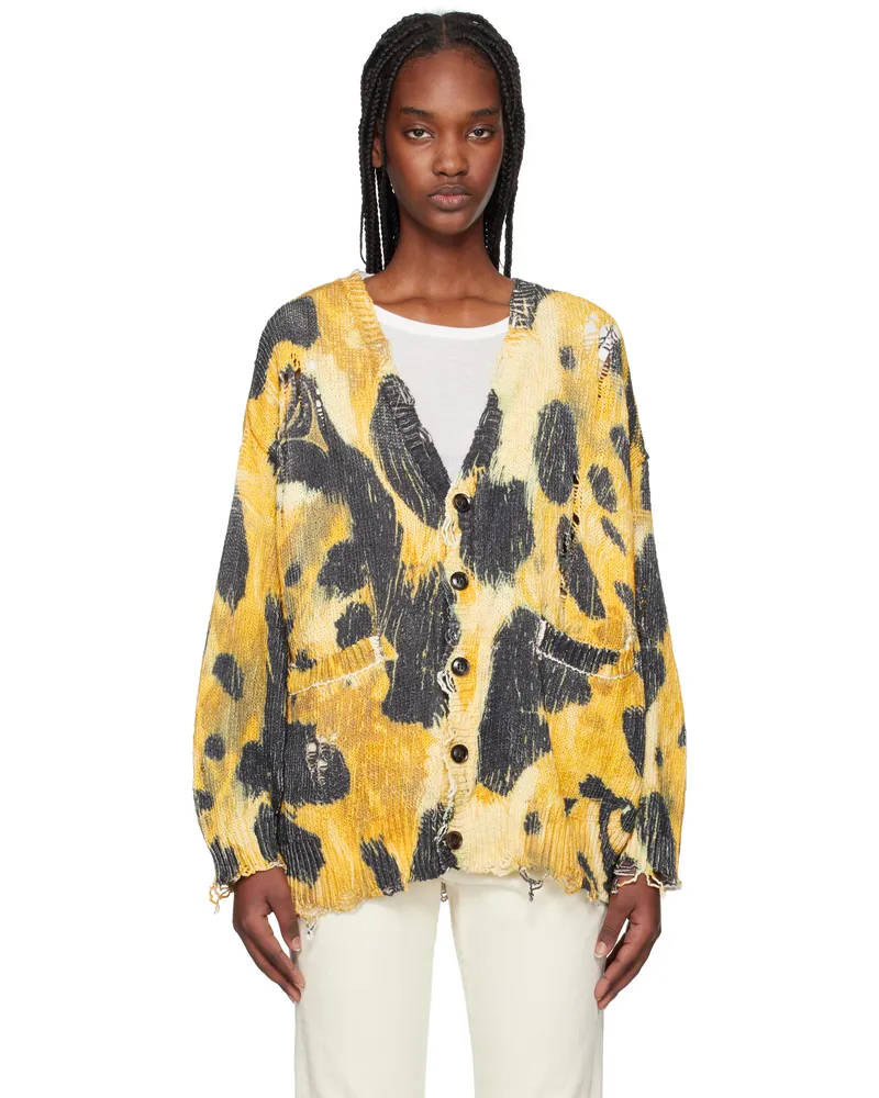 R13 Yellow Printed Oversized Cardigan Leopard