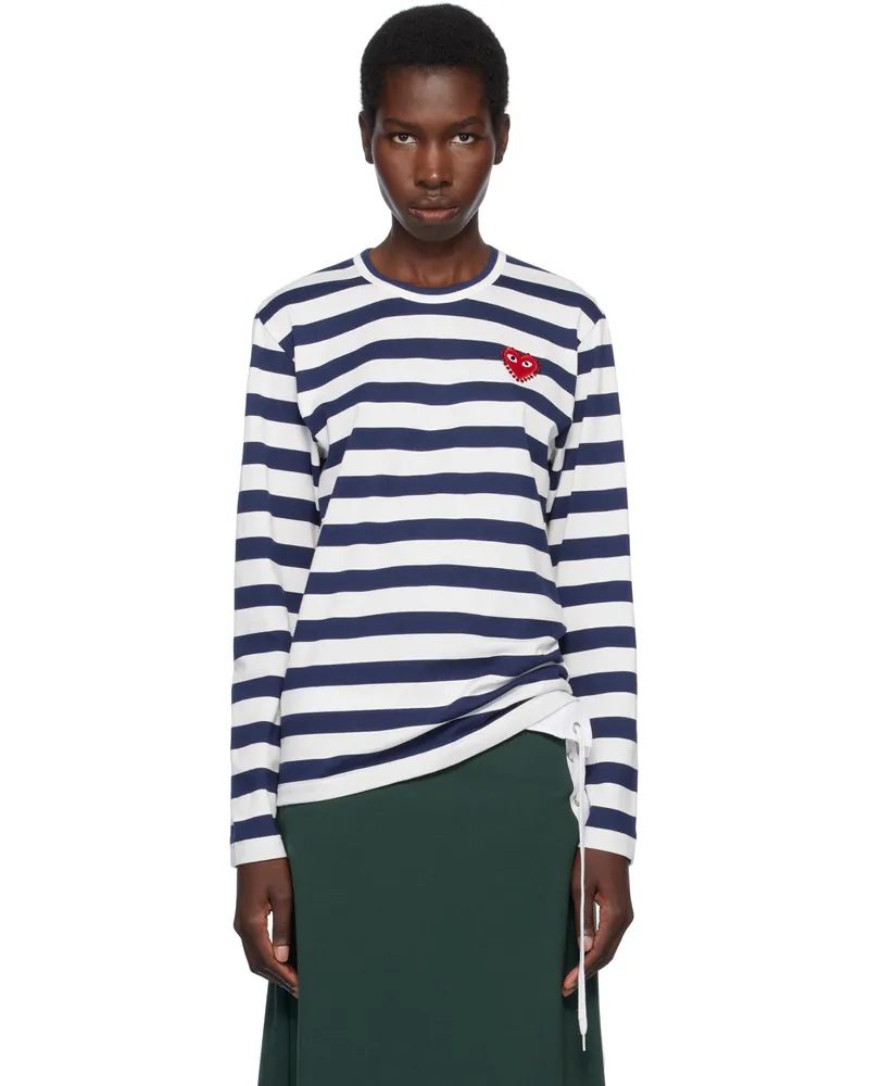 Comme des Garçons Navy & White L/S Stripe Rhinestone T-shirt 1