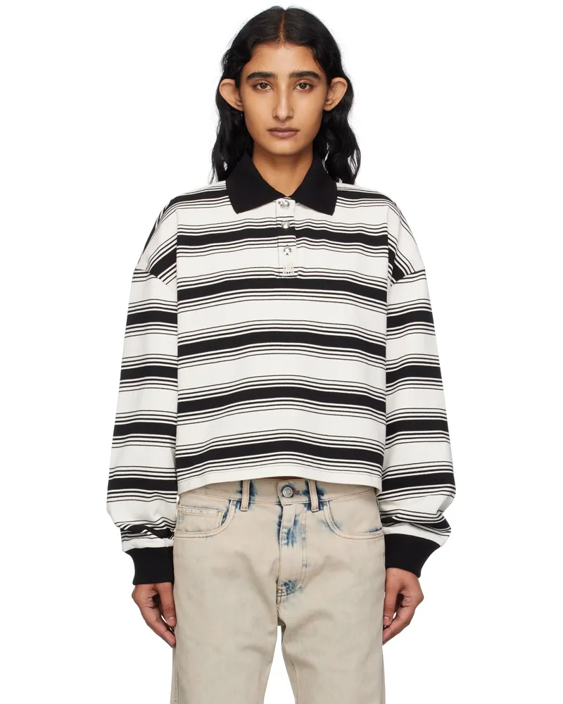 Amiri White MA Stripe Oversized Polo Ivory