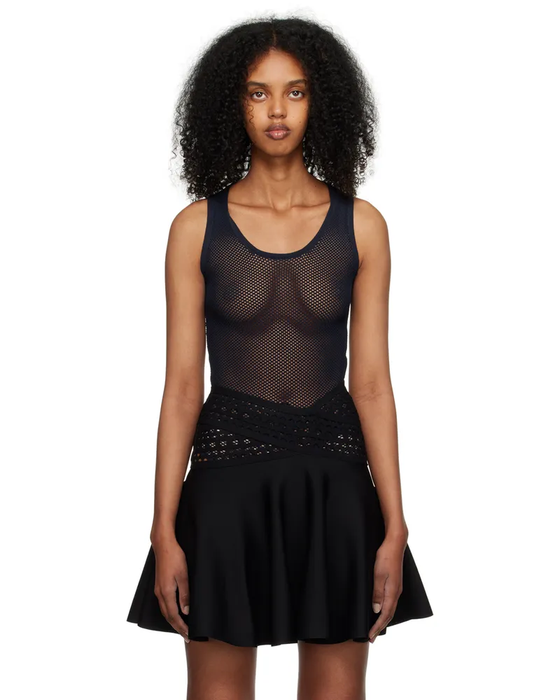 Alaïa Navy Scoop Neck Bodysuit 537