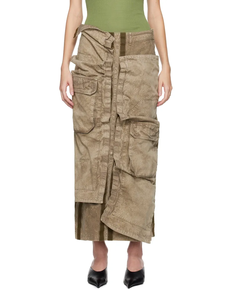 Y/PROJECT Khaki Cargo Pocket Midi Skirt Washed