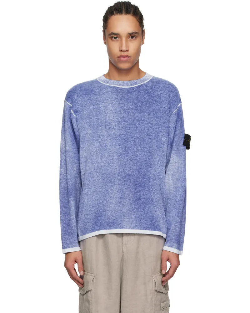 Stone Island Blue Raw Hand Light Organic Cotton Sweater V0028