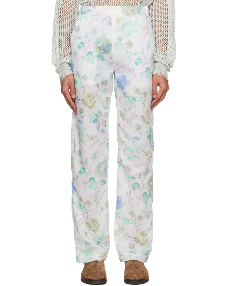 young n sang White Printed Trousers White