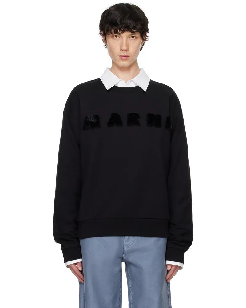 Marni Black Faux-Fur Logo Sweatshirt 00n99