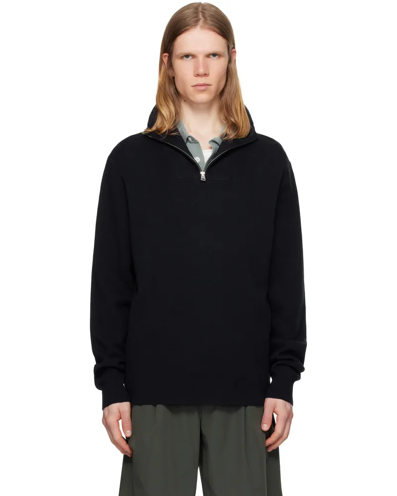 Norse Projects Navy Arild Merino Cotton Milano Zip Jacket Dark