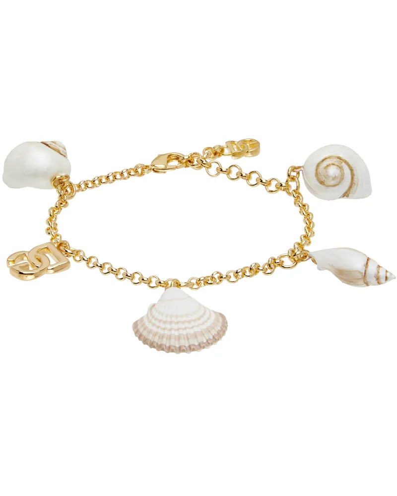 Dolce & Gabbana Gold Shell Charm & DG Logo Bracelet Zoooro