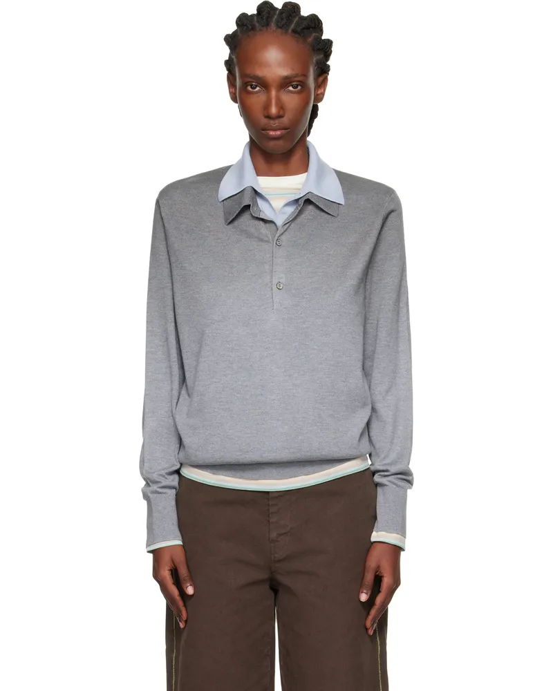 Acne Studios Gray & Blue Layered Silk Polo Bom