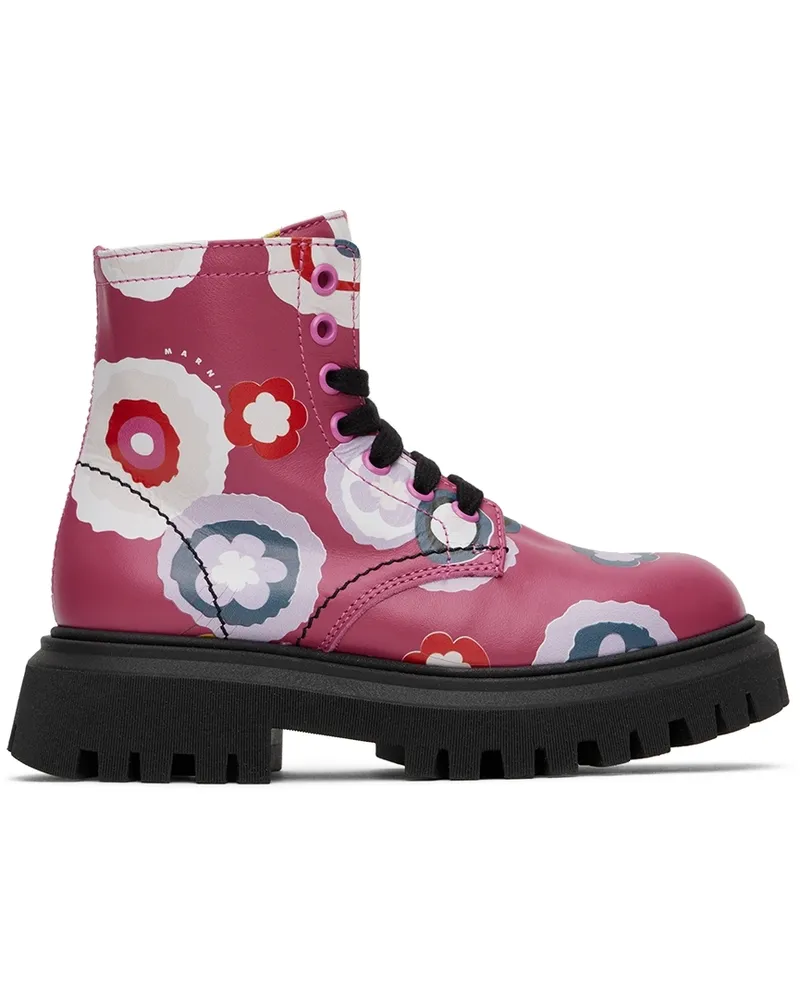 Marni Kids Pink Floral Lace-Up Boots Var.