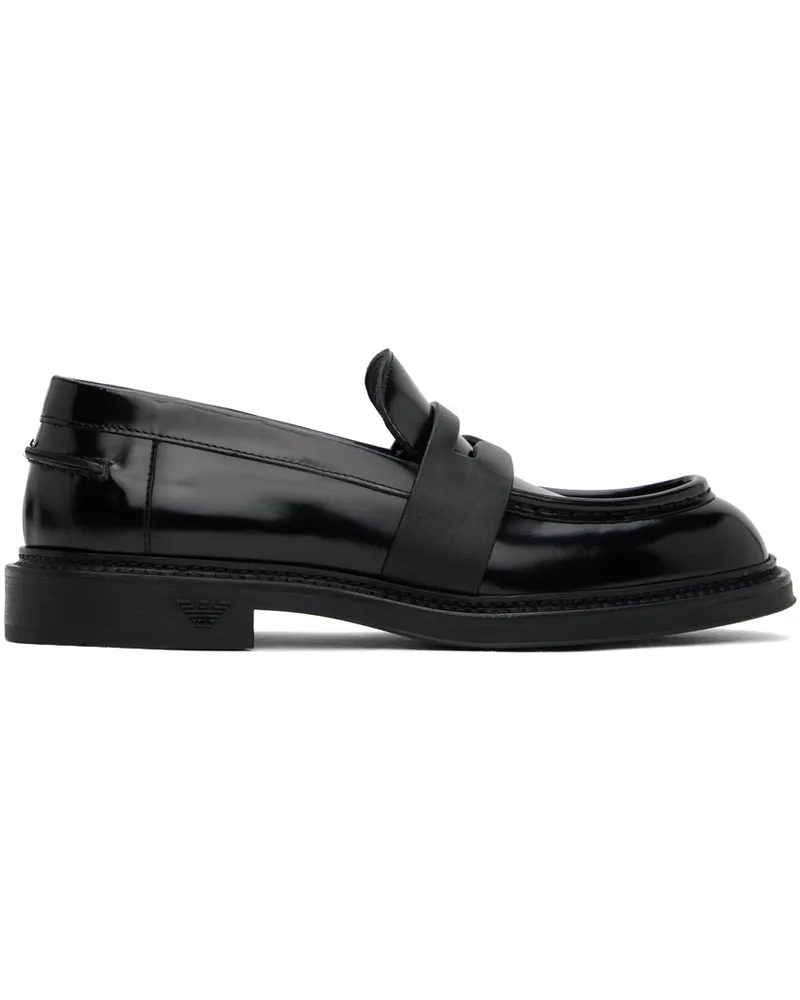 Emporio Armani Black Brushed Leather Loafers Black