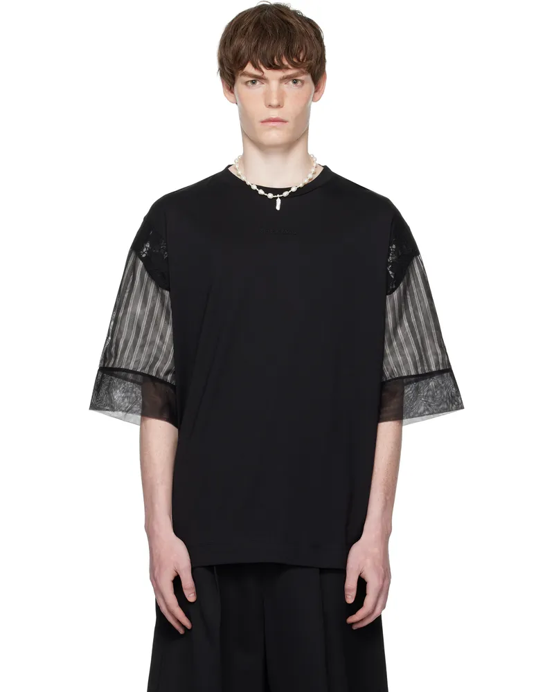 Simone Rocha Black Trapped Lace Patchwork T-shirt Black