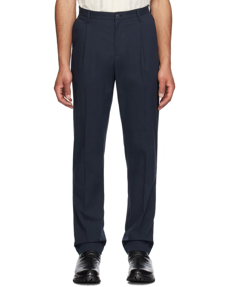 Sunspel Navy Pleated Trousers Navy