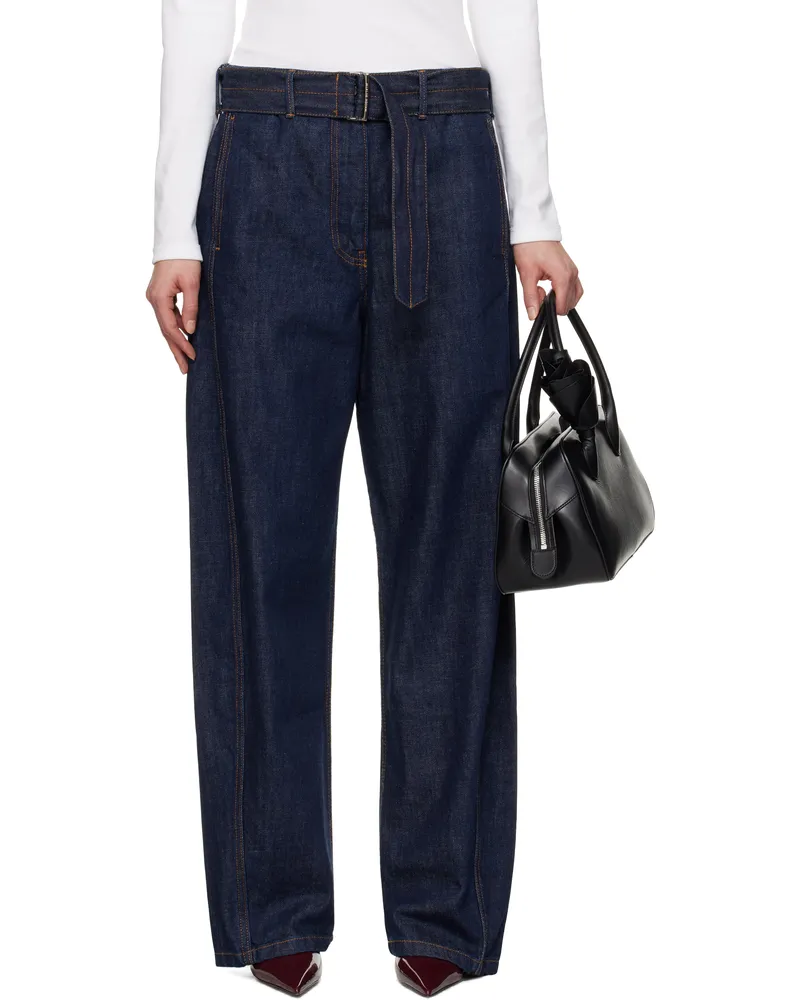 Magda Butrym Navy Belted Loose-Fit Jeans Navy