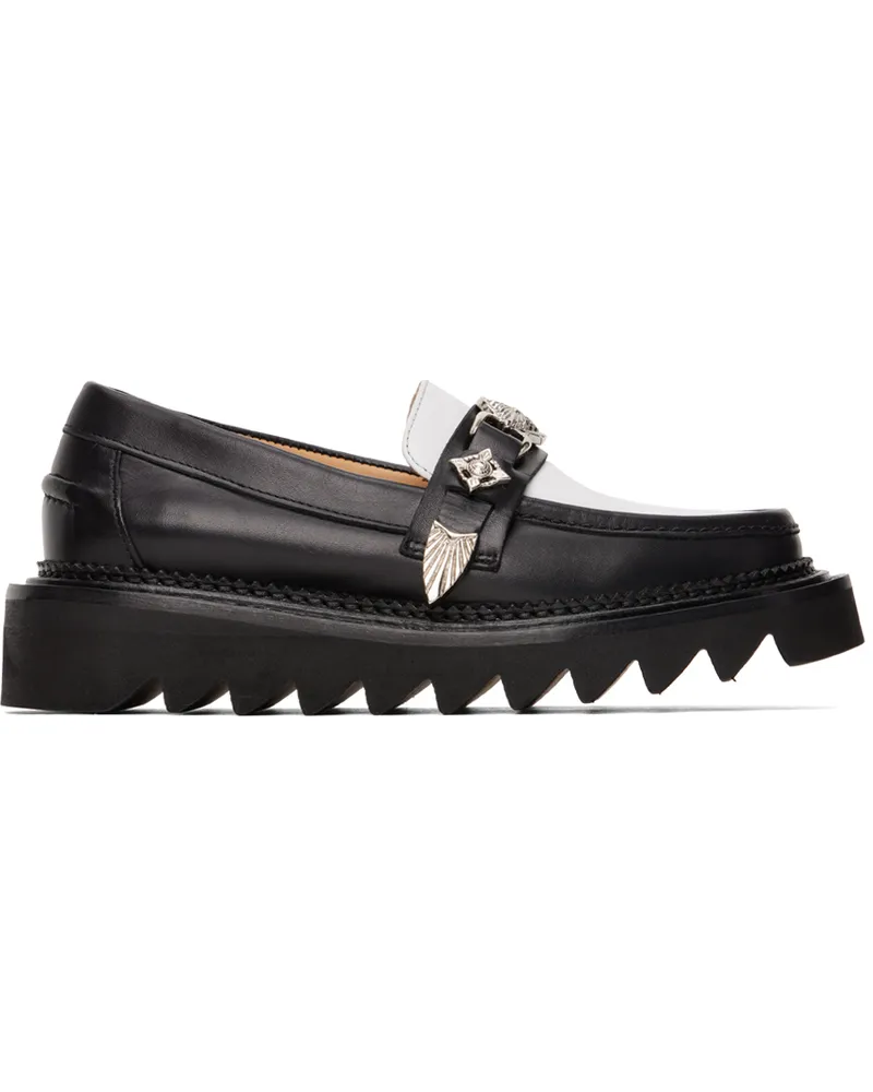 Toga Black & White Leather Loafers Aj1243
