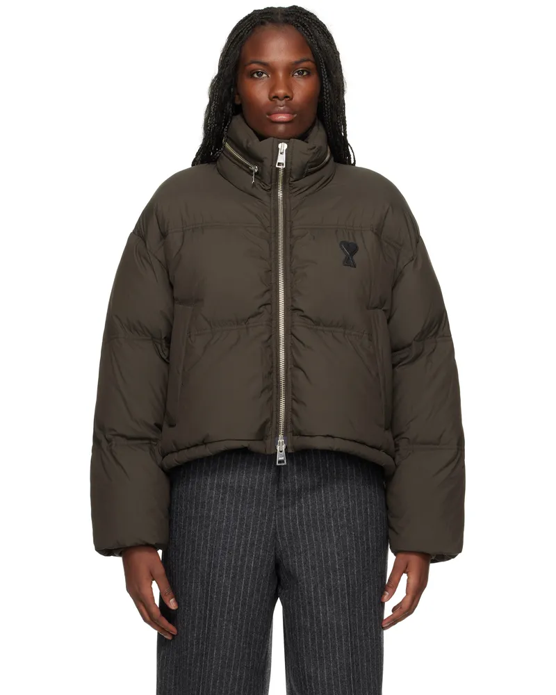 AMI Paris Brown Ami de Coeur Down Jacket Dark