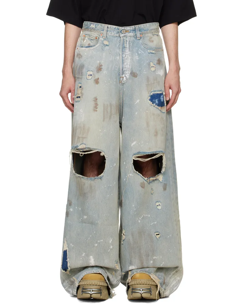 VETEMENTS Blue Trashed Big Shape Jeans Distressed