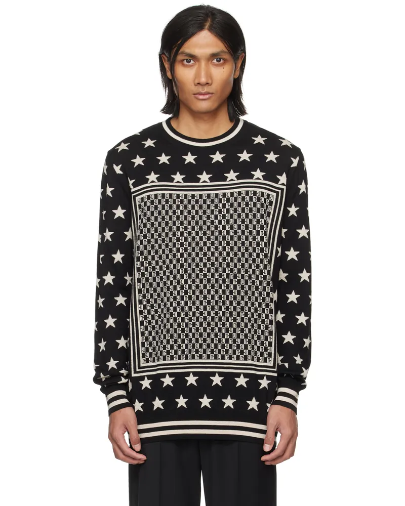 Balmain Black & Beige Mini Monogram Stars Sweater Edk