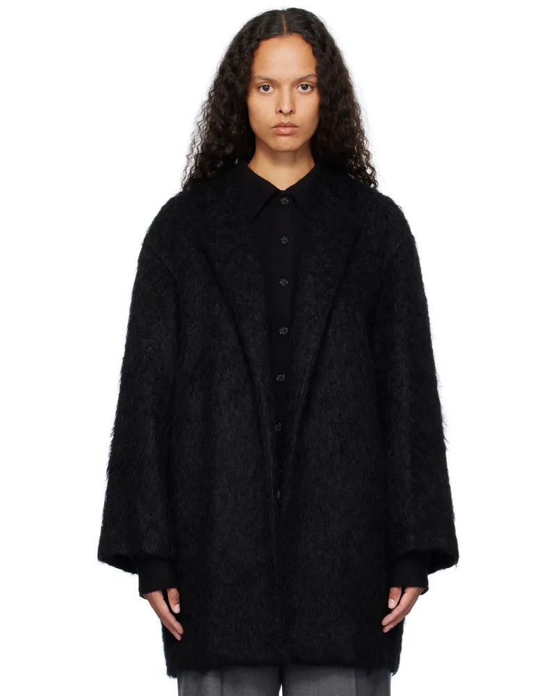 AURALEE Black Brushed Mohair Shaggy Coat Black
