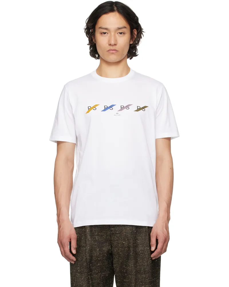 Paul Smith White 'PS' Row Multi T-shirt 1