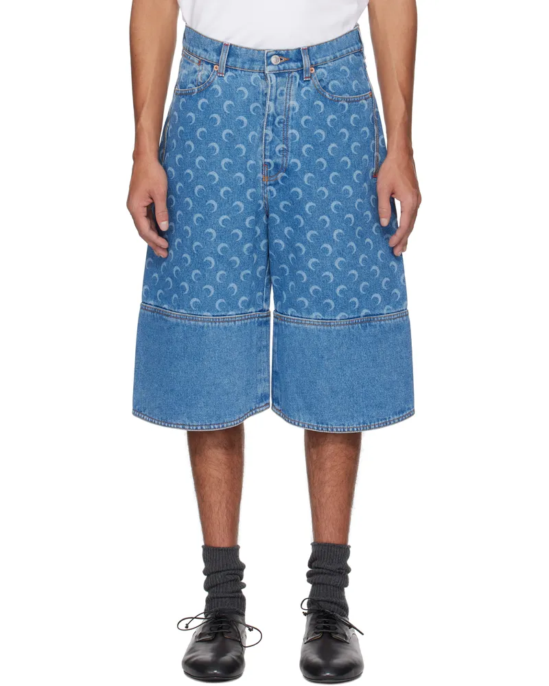Marine Serre Blue Moon Laser Denim Shorts Bllight