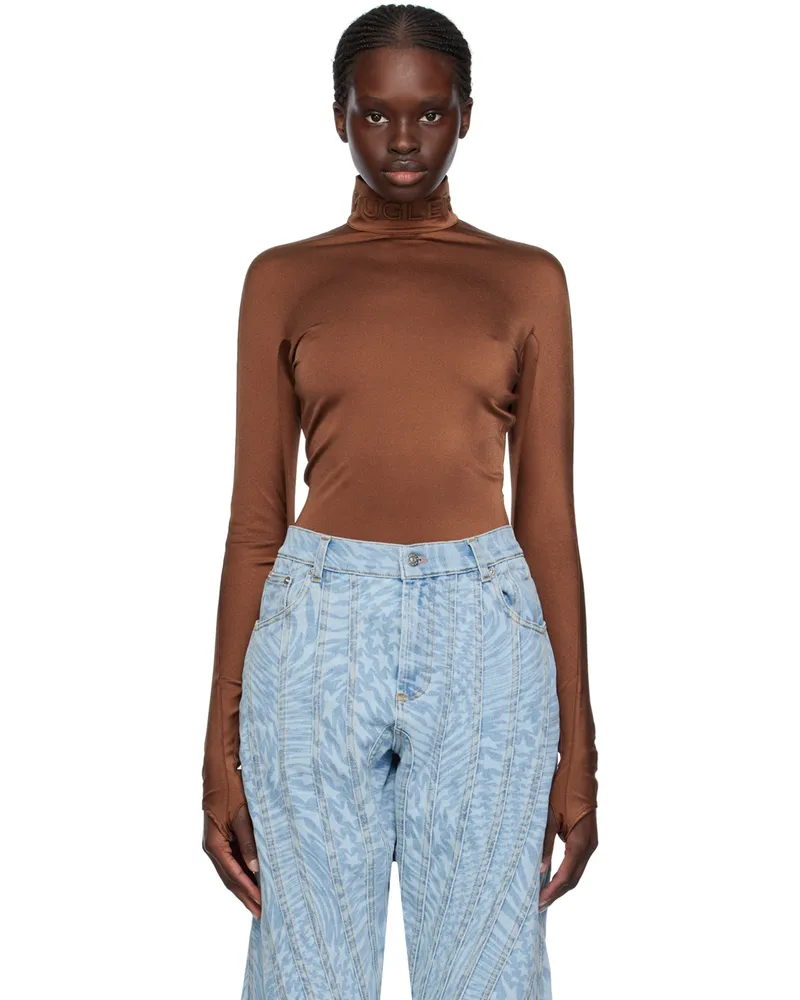Thierry Mugler Brown Mock Neck Bodysuit B3000