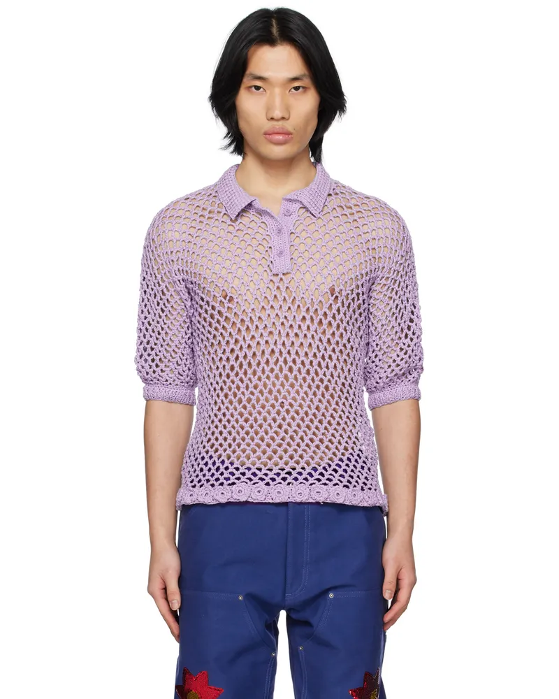 Sky High Farm Workwear Purple Floral Polo Lilac