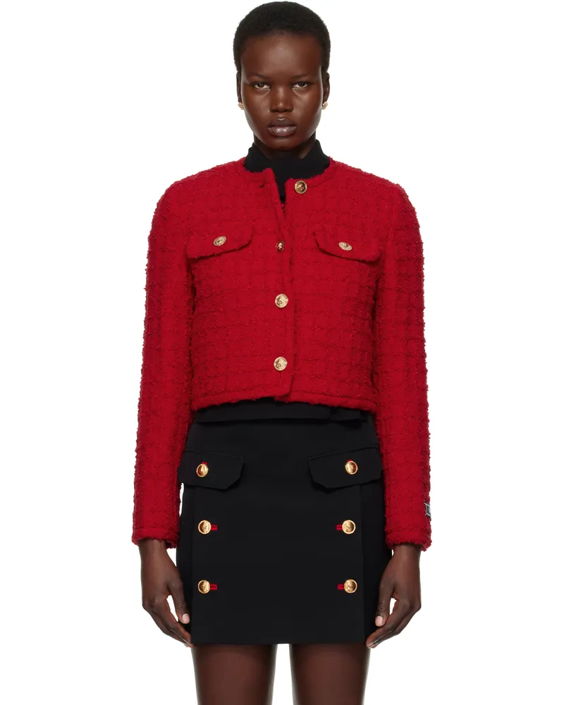 Versace Red Heritage Tweed Jacket 1rb30