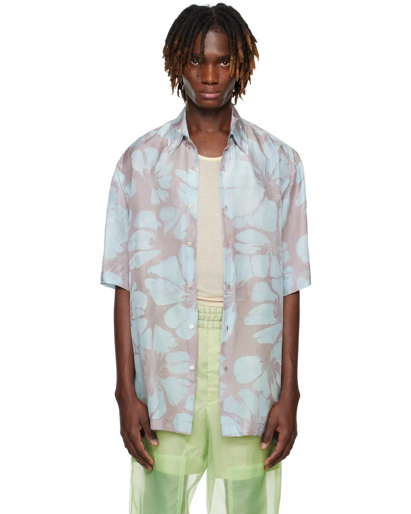 Dries van Noten Blue & Pink Silk Short Sleeve Shirt 562