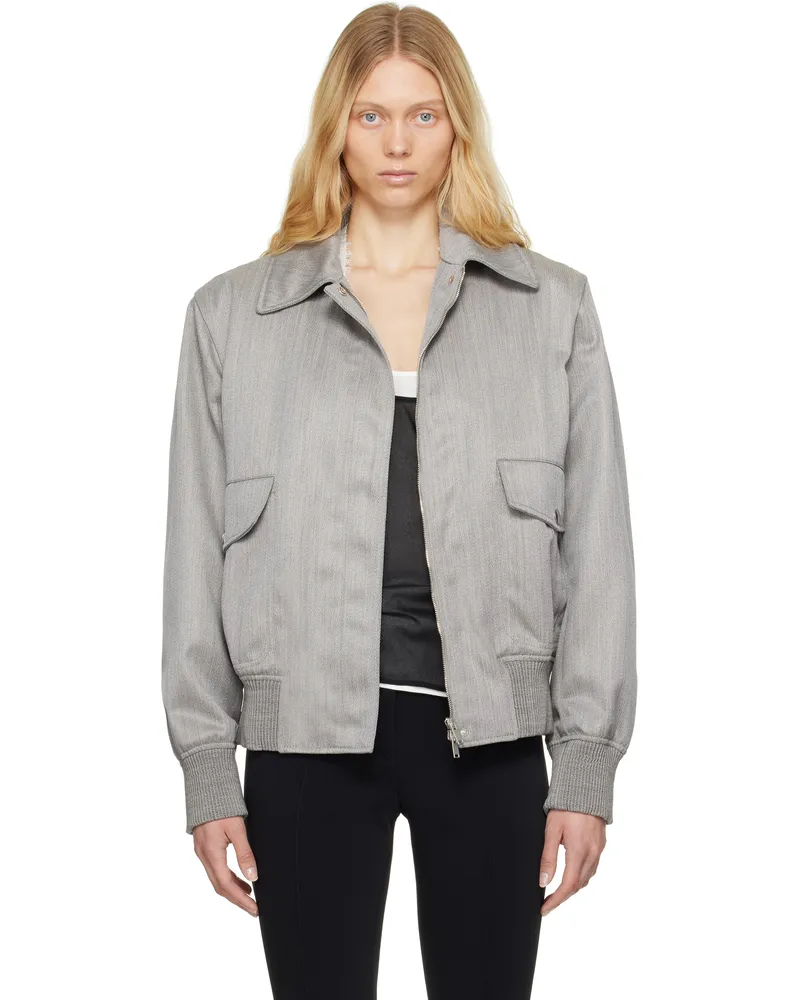 Stella McCartney Gray Boxy Collared Bomber Jacket 9529